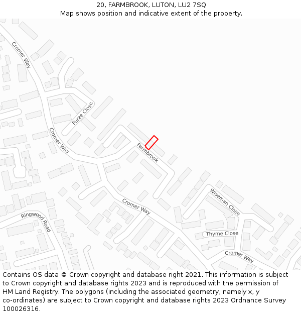 20, FARMBROOK, LUTON, LU2 7SQ: Location map and indicative extent of plot