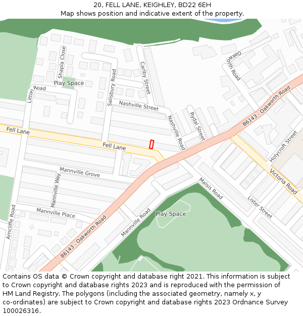 20, FELL LANE, KEIGHLEY, BD22 6EH: Location map and indicative extent of plot