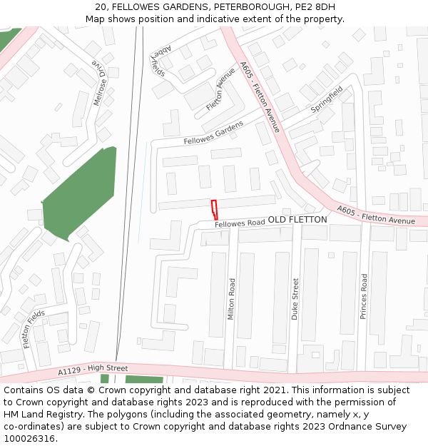 20, FELLOWES GARDENS, PETERBOROUGH, PE2 8DH: Location map and indicative extent of plot