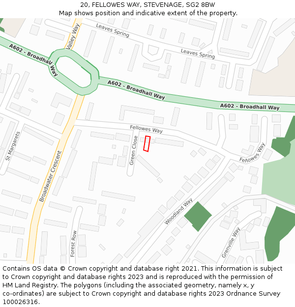 20, FELLOWES WAY, STEVENAGE, SG2 8BW: Location map and indicative extent of plot