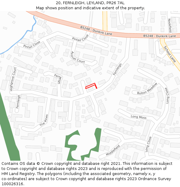 20, FERNLEIGH, LEYLAND, PR26 7AL: Location map and indicative extent of plot