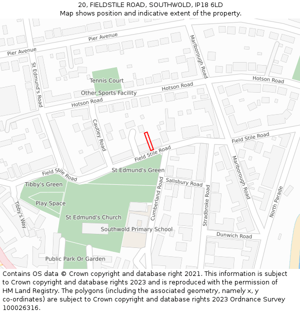 20, FIELDSTILE ROAD, SOUTHWOLD, IP18 6LD: Location map and indicative extent of plot