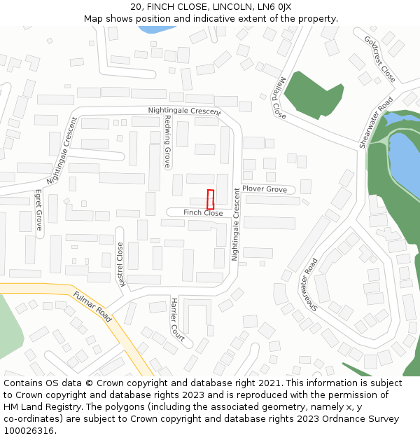 20, FINCH CLOSE, LINCOLN, LN6 0JX: Location map and indicative extent of plot