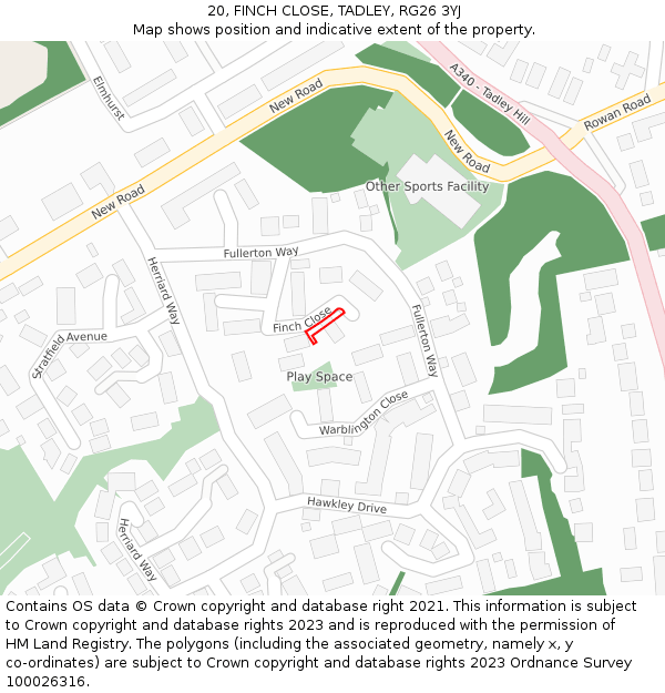 20, FINCH CLOSE, TADLEY, RG26 3YJ: Location map and indicative extent of plot