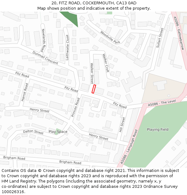 20, FITZ ROAD, COCKERMOUTH, CA13 0AD: Location map and indicative extent of plot