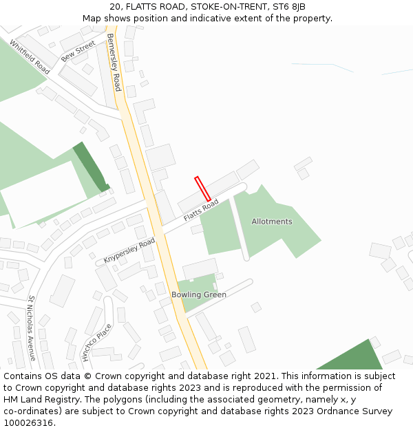 20, FLATTS ROAD, STOKE-ON-TRENT, ST6 8JB: Location map and indicative extent of plot