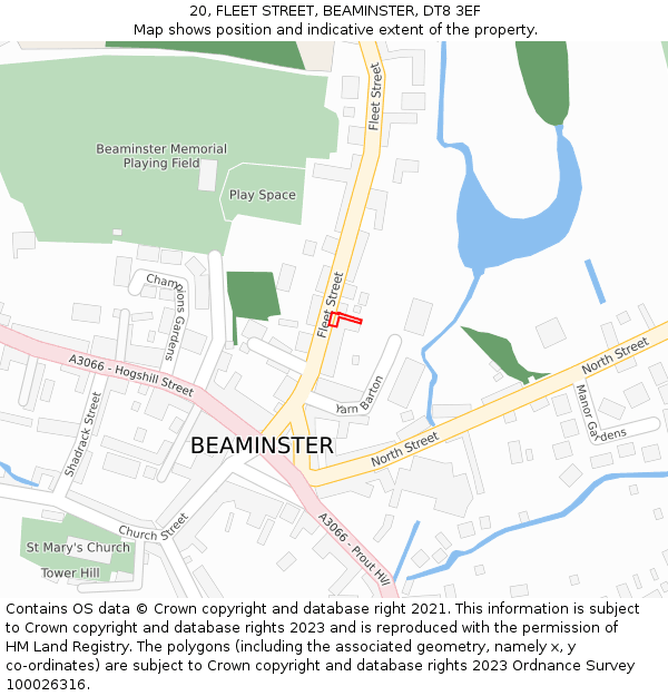 20, FLEET STREET, BEAMINSTER, DT8 3EF: Location map and indicative extent of plot