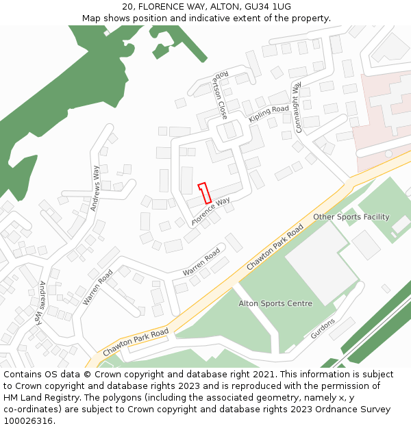 20, FLORENCE WAY, ALTON, GU34 1UG: Location map and indicative extent of plot