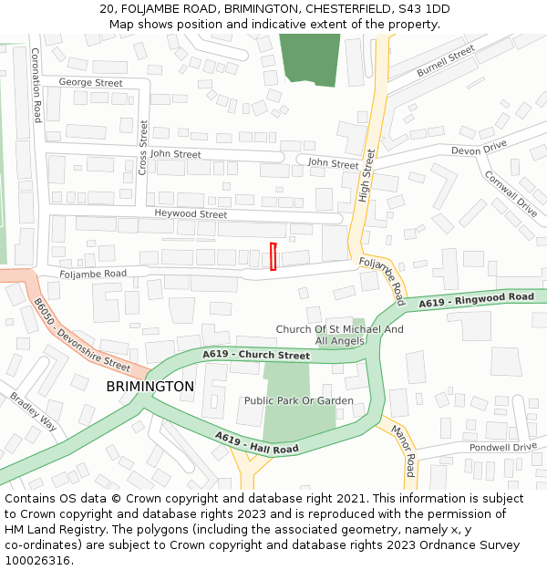 20, FOLJAMBE ROAD, BRIMINGTON, CHESTERFIELD, S43 1DD: Location map and indicative extent of plot