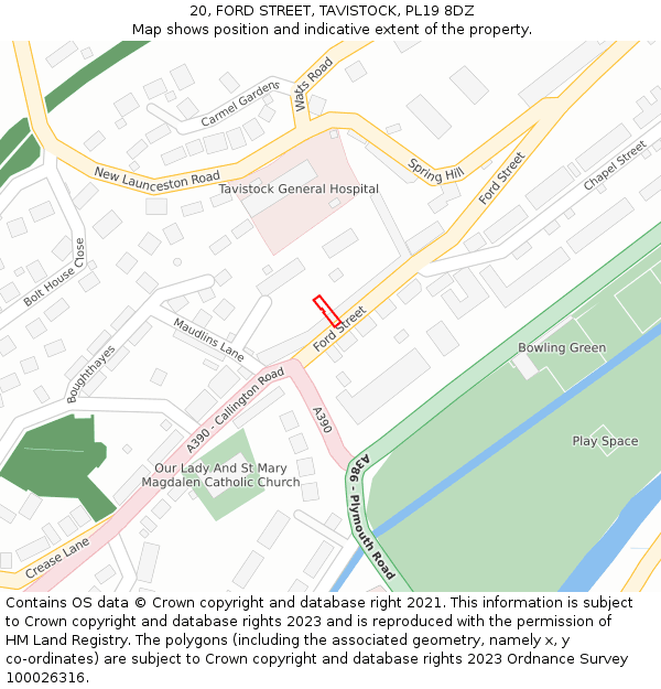 20, FORD STREET, TAVISTOCK, PL19 8DZ: Location map and indicative extent of plot