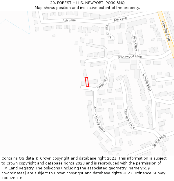 20, FOREST HILLS, NEWPORT, PO30 5NQ: Location map and indicative extent of plot