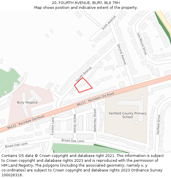 20, FOURTH AVENUE, BURY, BL9 7RH: Location map and indicative extent of plot