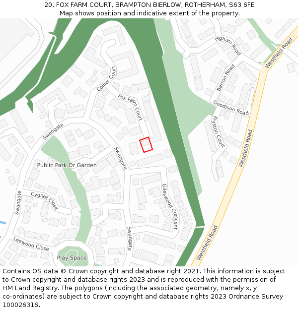 20, FOX FARM COURT, BRAMPTON BIERLOW, ROTHERHAM, S63 6FE: Location map and indicative extent of plot