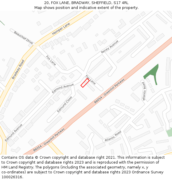 20, FOX LANE, BRADWAY, SHEFFIELD, S17 4RL: Location map and indicative extent of plot