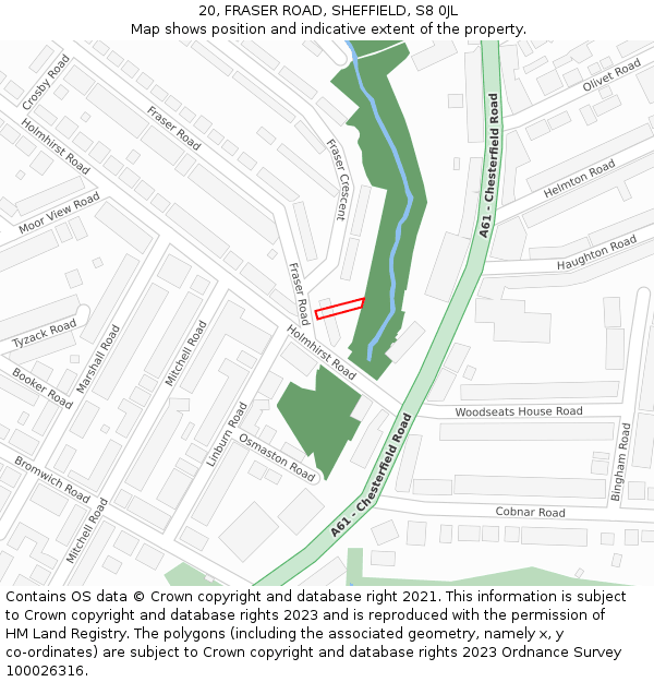 20, FRASER ROAD, SHEFFIELD, S8 0JL: Location map and indicative extent of plot
