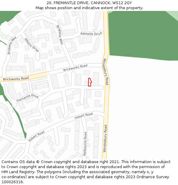20, FREMANTLE DRIVE, CANNOCK, WS12 2GY: Location map and indicative extent of plot