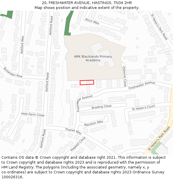 20, FRESHWATER AVENUE, HASTINGS, TN34 2HR: Location map and indicative extent of plot