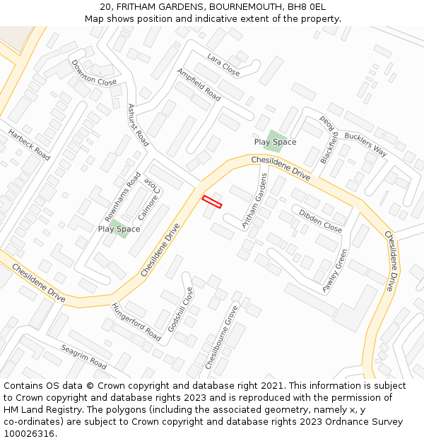 20, FRITHAM GARDENS, BOURNEMOUTH, BH8 0EL: Location map and indicative extent of plot