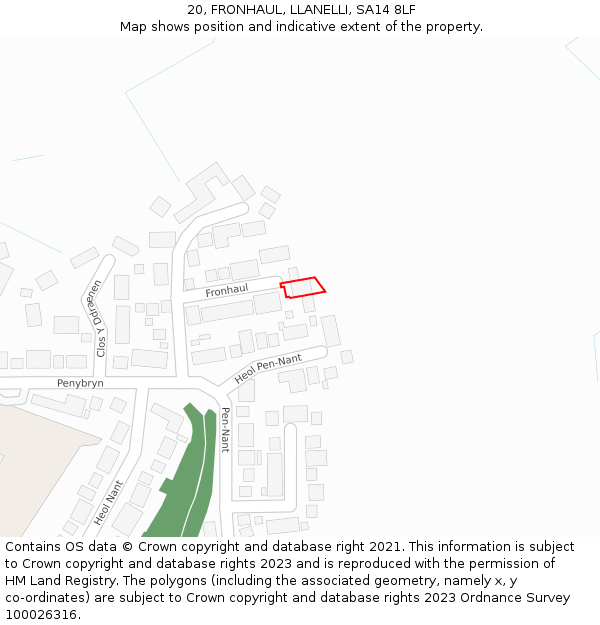 20, FRONHAUL, LLANELLI, SA14 8LF: Location map and indicative extent of plot