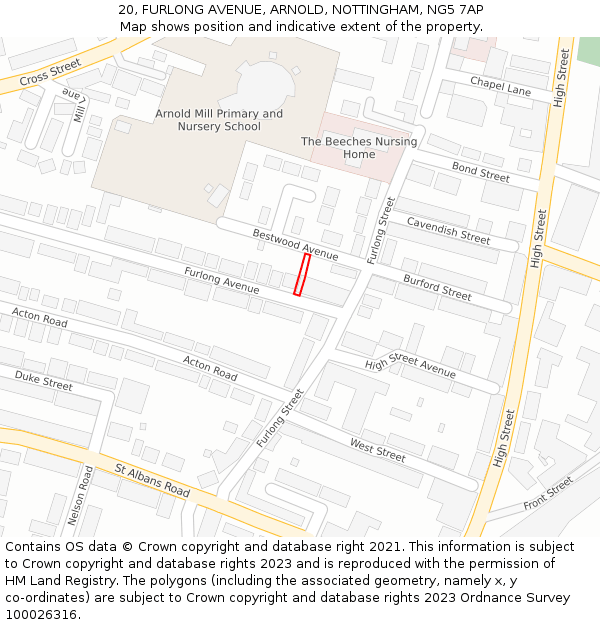 20, FURLONG AVENUE, ARNOLD, NOTTINGHAM, NG5 7AP: Location map and indicative extent of plot