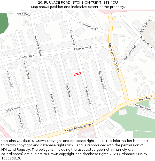 20, FURNACE ROAD, STOKE-ON-TRENT, ST3 4QU: Location map and indicative extent of plot