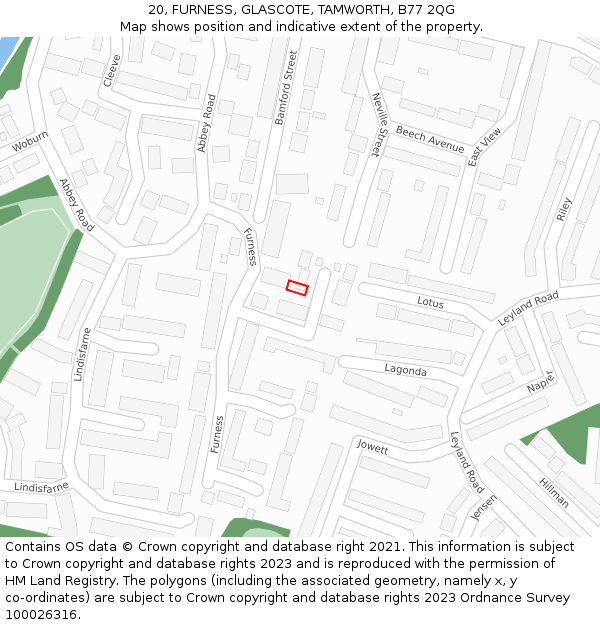 20, FURNESS, GLASCOTE, TAMWORTH, B77 2QG: Location map and indicative extent of plot