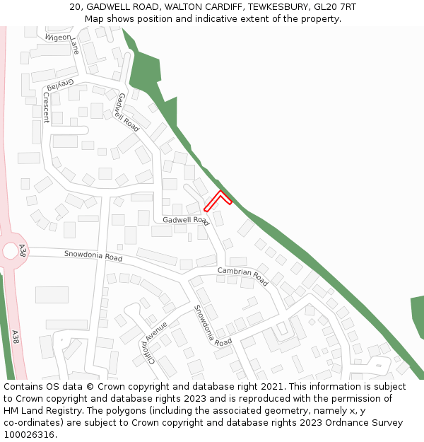 20, GADWELL ROAD, WALTON CARDIFF, TEWKESBURY, GL20 7RT: Location map and indicative extent of plot