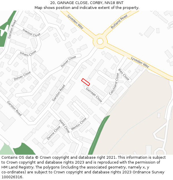 20, GAINAGE CLOSE, CORBY, NN18 8NT: Location map and indicative extent of plot