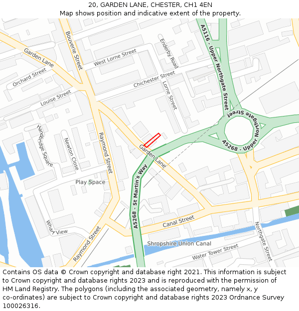 20, GARDEN LANE, CHESTER, CH1 4EN: Location map and indicative extent of plot