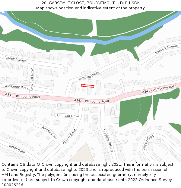 20, GARSDALE CLOSE, BOURNEMOUTH, BH11 9DN: Location map and indicative extent of plot