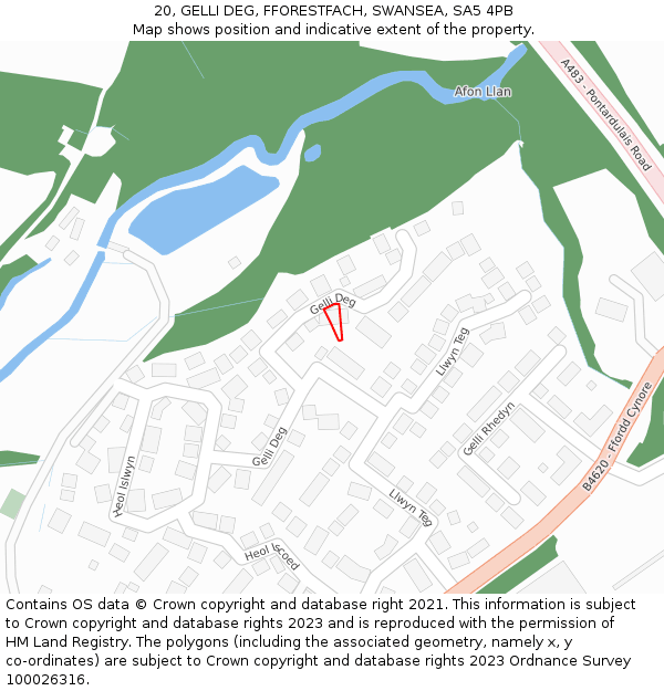 20, GELLI DEG, FFORESTFACH, SWANSEA, SA5 4PB: Location map and indicative extent of plot