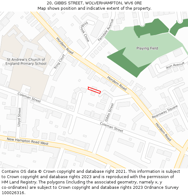 20, GIBBS STREET, WOLVERHAMPTON, WV6 0RE: Location map and indicative extent of plot
