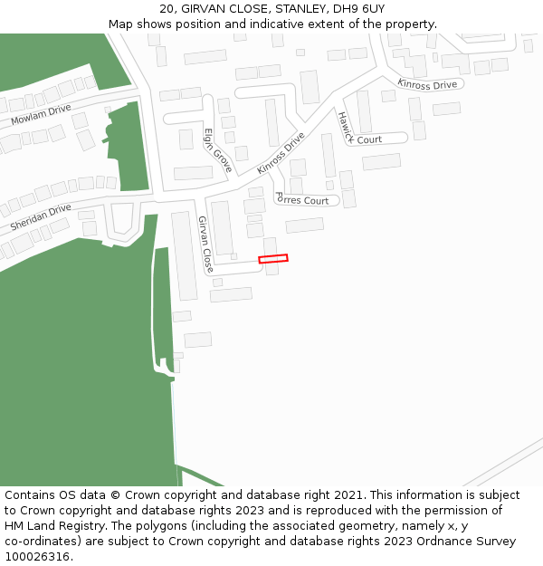 20, GIRVAN CLOSE, STANLEY, DH9 6UY: Location map and indicative extent of plot