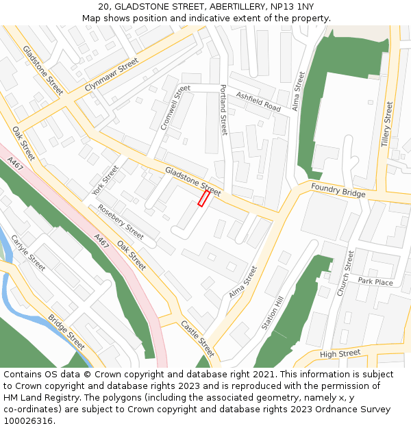 20, GLADSTONE STREET, ABERTILLERY, NP13 1NY: Location map and indicative extent of plot