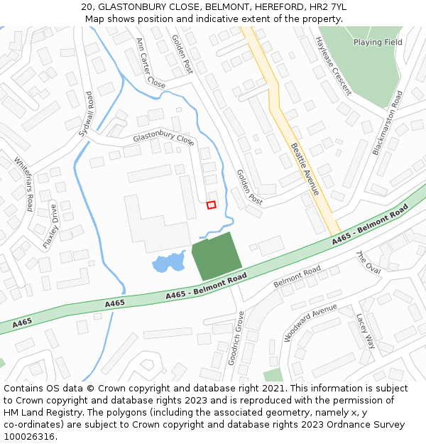 20, GLASTONBURY CLOSE, BELMONT, HEREFORD, HR2 7YL: Location map and indicative extent of plot
