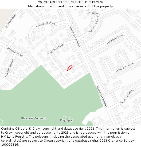 20, GLEADLESS RISE, SHEFFIELD, S12 2UW: Location map and indicative extent of plot