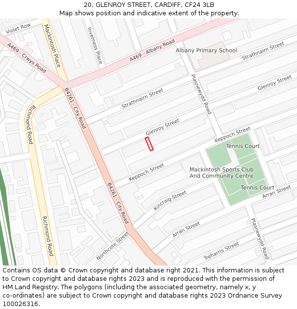20, GLENROY STREET, CARDIFF, CF24 3LB: Location map and indicative extent of plot