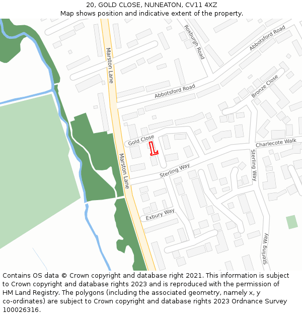 20, GOLD CLOSE, NUNEATON, CV11 4XZ: Location map and indicative extent of plot