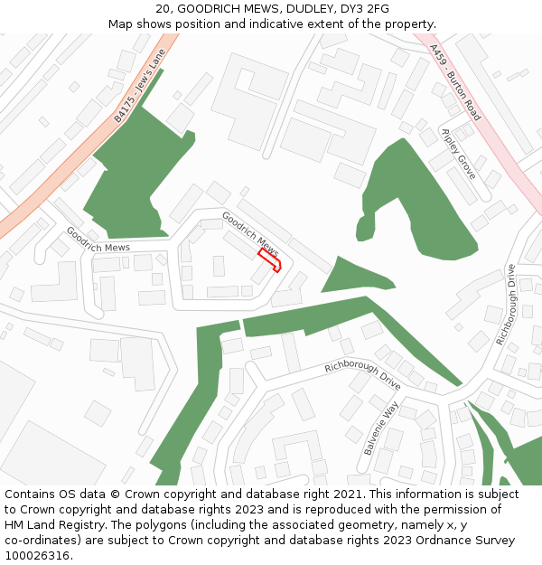 20, GOODRICH MEWS, DUDLEY, DY3 2FG: Location map and indicative extent of plot
