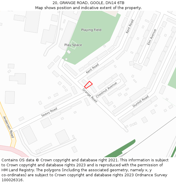 20, GRANGE ROAD, GOOLE, DN14 6TB: Location map and indicative extent of plot
