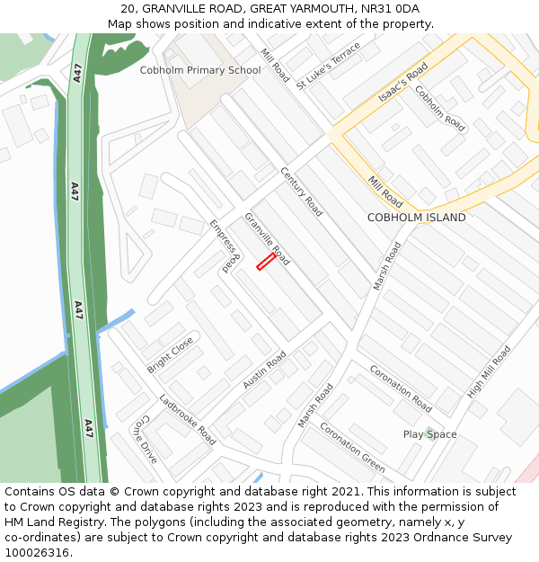 20, GRANVILLE ROAD, GREAT YARMOUTH, NR31 0DA: Location map and indicative extent of plot