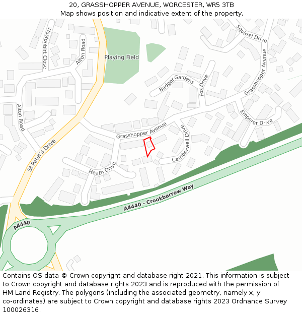 20, GRASSHOPPER AVENUE, WORCESTER, WR5 3TB: Location map and indicative extent of plot