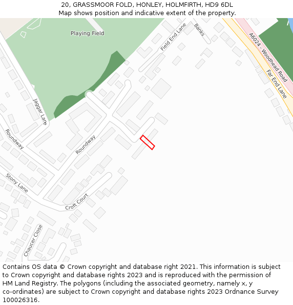 20, GRASSMOOR FOLD, HONLEY, HOLMFIRTH, HD9 6DL: Location map and indicative extent of plot