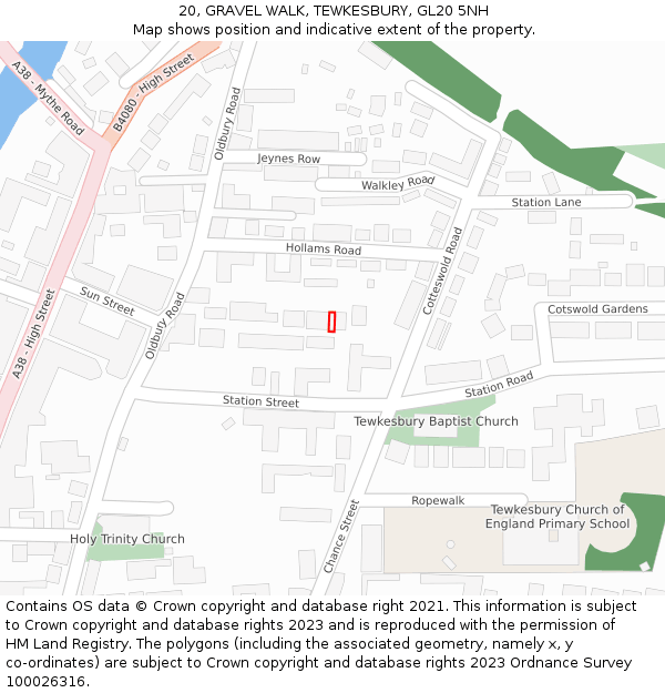 20, GRAVEL WALK, TEWKESBURY, GL20 5NH: Location map and indicative extent of plot