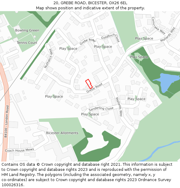 20, GREBE ROAD, BICESTER, OX26 6EL: Location map and indicative extent of plot
