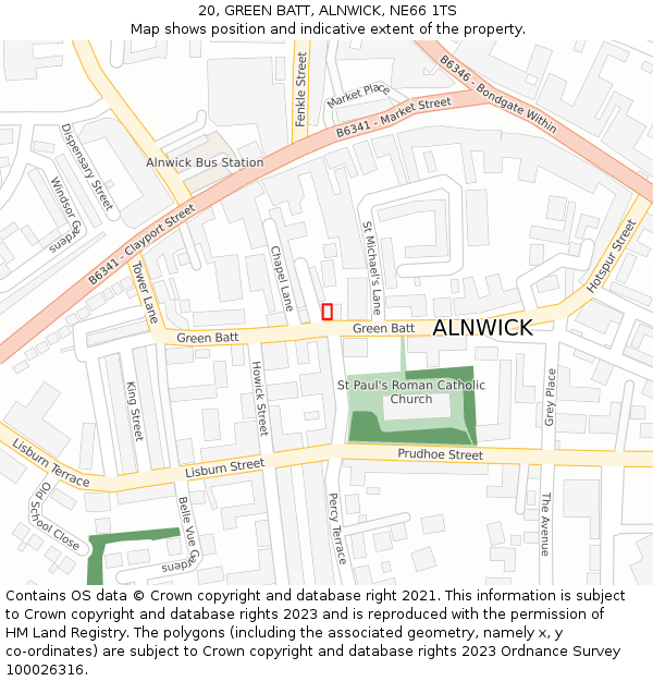 20, GREEN BATT, ALNWICK, NE66 1TS: Location map and indicative extent of plot