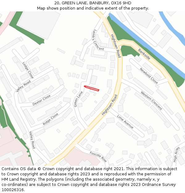 20, GREEN LANE, BANBURY, OX16 9HD: Location map and indicative extent of plot