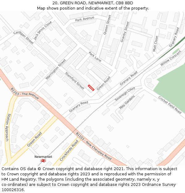 20, GREEN ROAD, NEWMARKET, CB8 8BD: Location map and indicative extent of plot