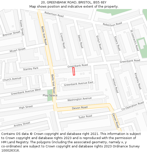 20, GREENBANK ROAD, BRISTOL, BS5 6EY: Location map and indicative extent of plot