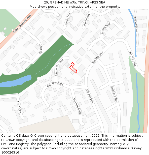 20, GRENADINE WAY, TRING, HP23 5EA: Location map and indicative extent of plot